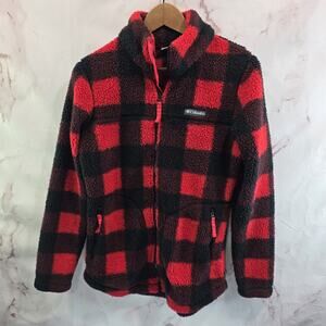 Columbia Jacket Womens Small Buffalo Plaid Black Sherpa Teddy Fuzzy West Bend